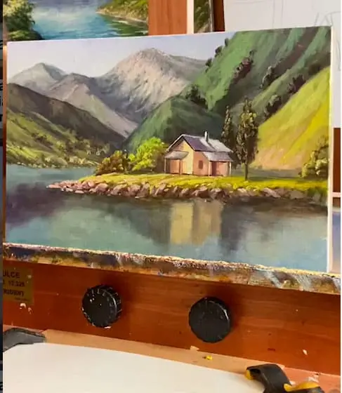 curso de pintura a óleo para iniciantes — paisagem com caminho e montanhas — método Marcio Monteiro